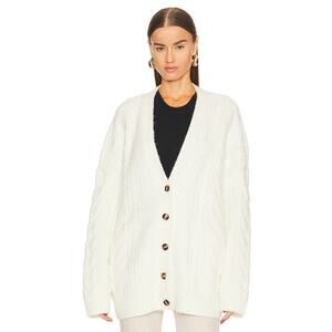 Helsa Serena Cable Knit Wool Blend Button Up Cardigan Sweater White Size Small